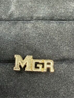 Vintage MGR Manager Textured Gold Tone Uniform Hat Lapel Pin Boss Bold Chunky